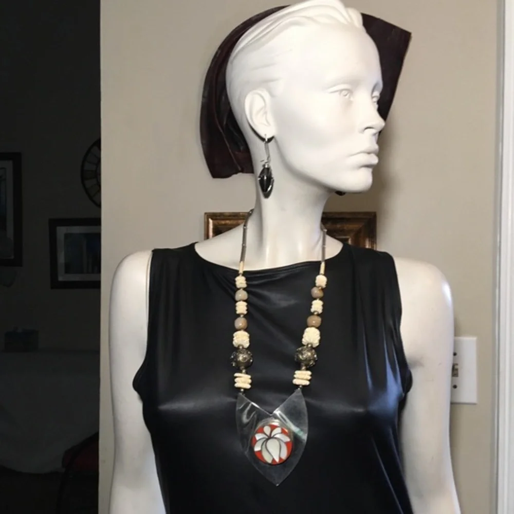Vintage Ethnic Boho Style Sterling Silver & Gobi Agate Handmade Beaded Necklace